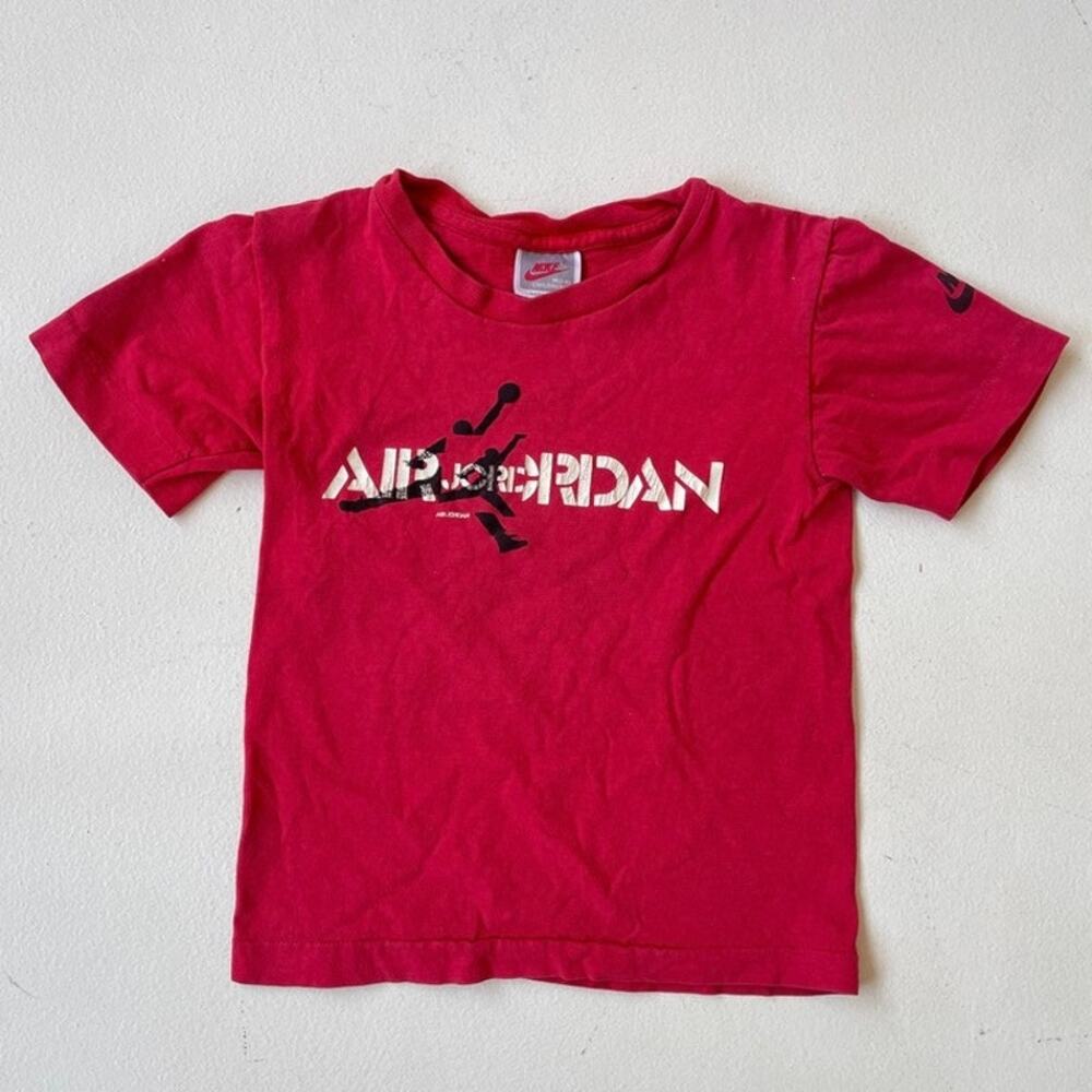 Vtg 90's NIKE Kids Air Jordan Red T-Shirt Basketball NBA Children's M (5-6) USA